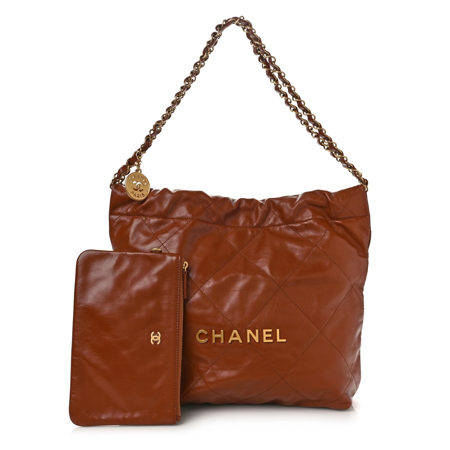 Shiny Calfskin Quilted Small Chanel 22 Camel