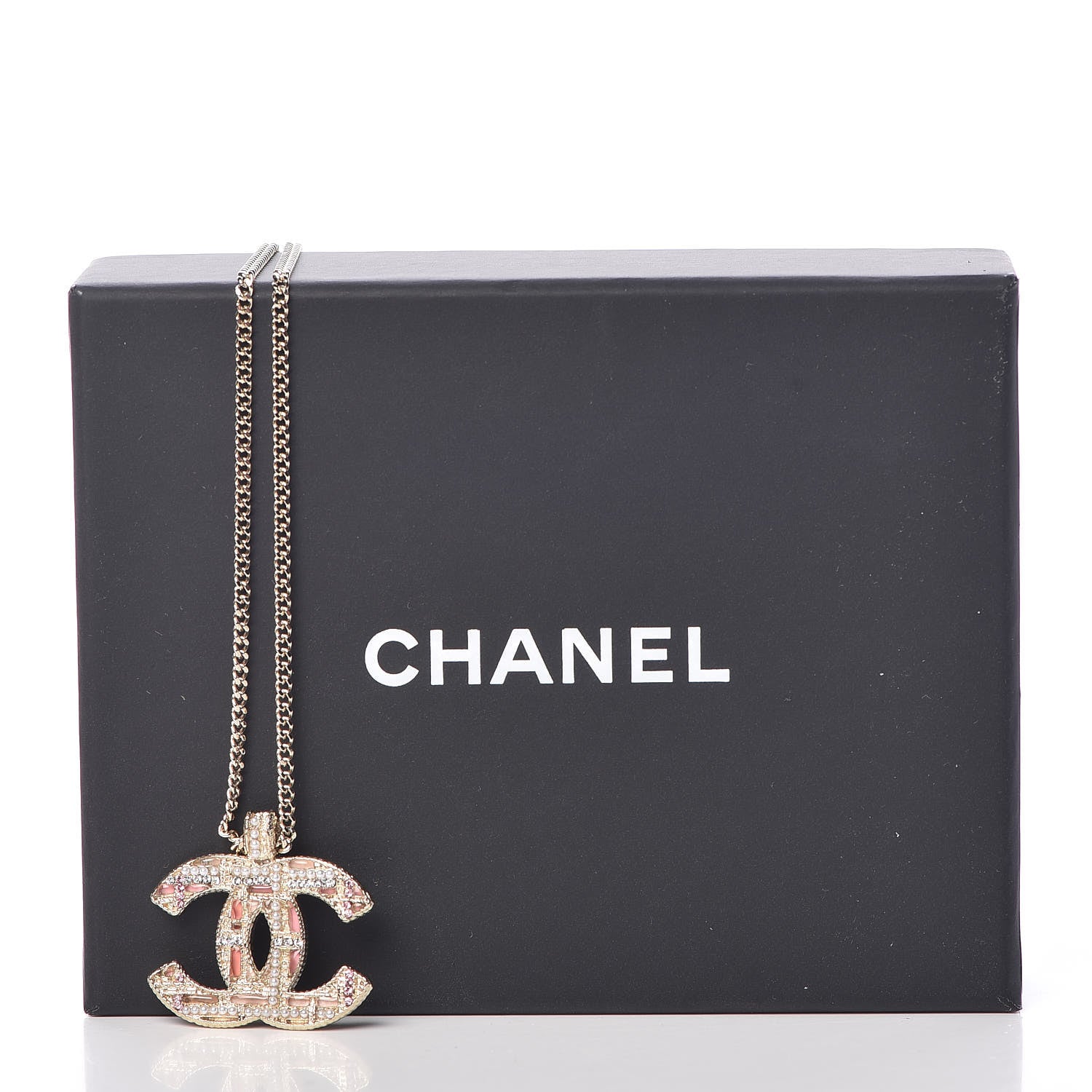 Chanel Crystal Pearl Resin CC Necklace Pink Gold 6 of 6