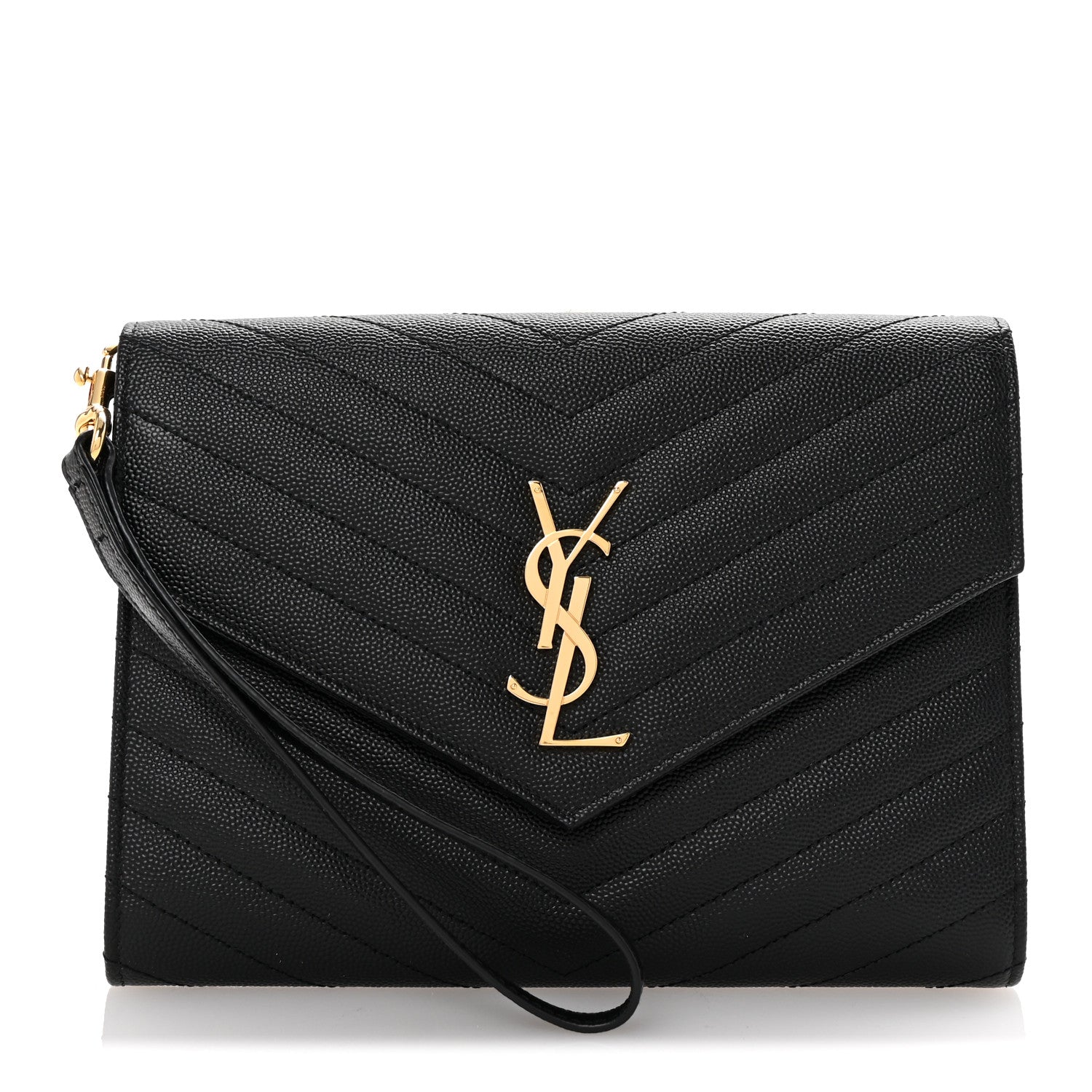 Saint Laurent Grain De Poudre Matelasse Chevron Monogram Envelope Clutch Black 1 of 8