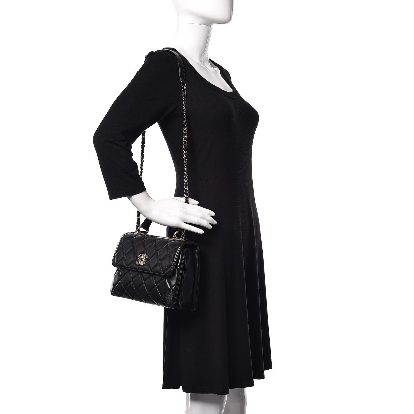 Lambskin Quilted Small Trendy CC Dual Handle Flap Bag Black