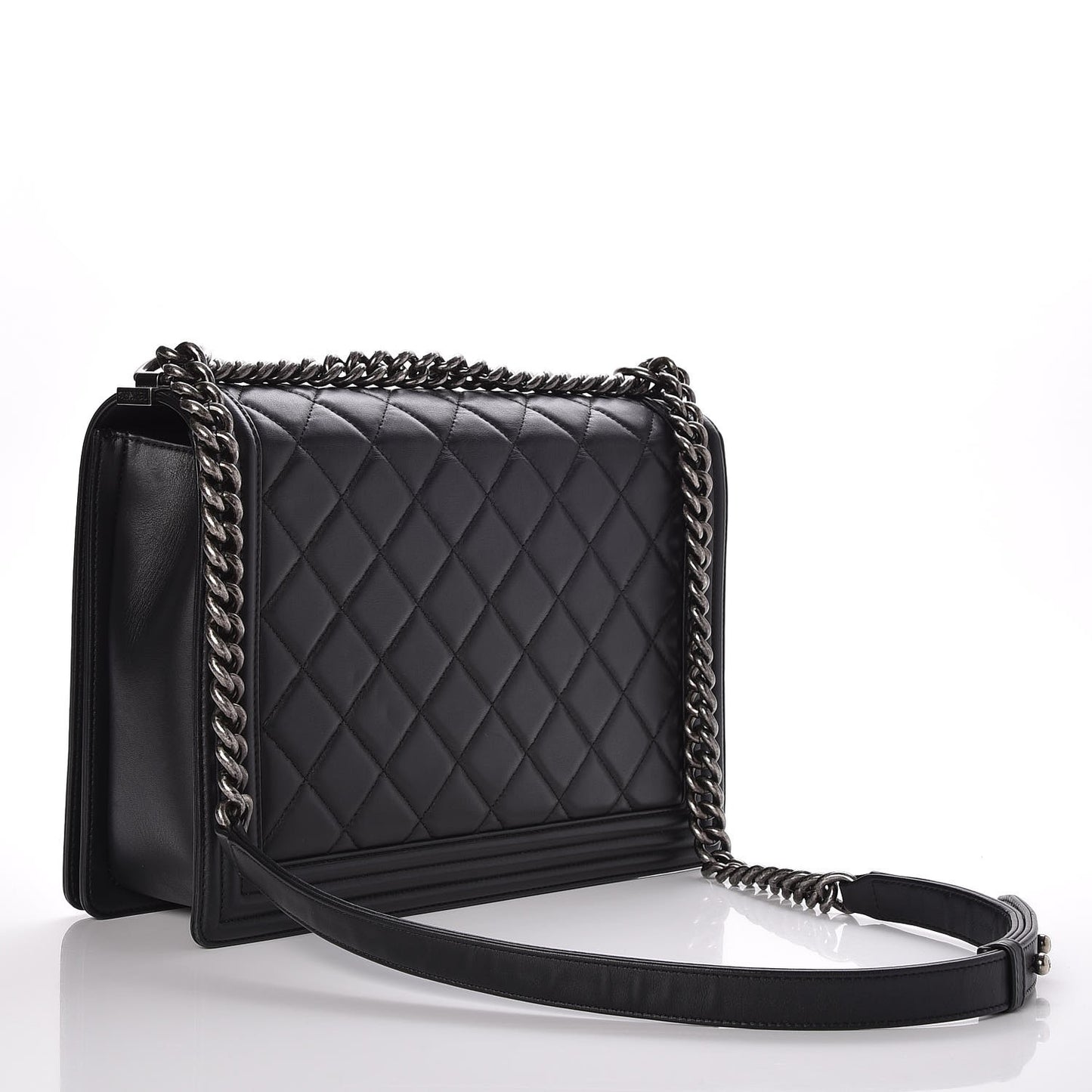 Calfskin Quilted Large Boy Flap Black