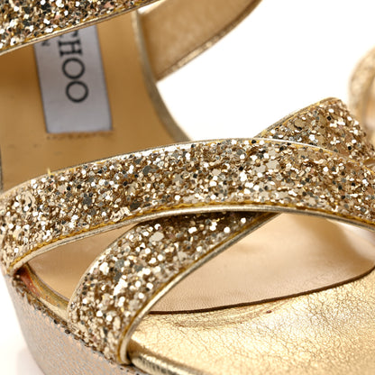 Jimmy Choo Glitter Vamp Platform Sandals 37 Gold 10 of 11