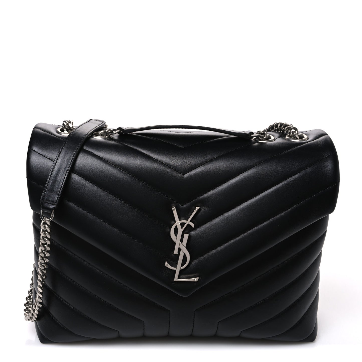Calfskin Y Quilted Monogram Medium Loulou Chain Satchel Black
