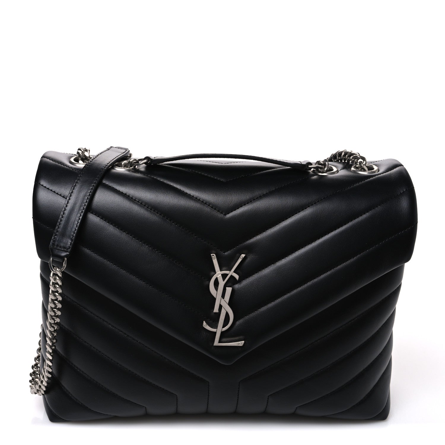 Saint Laurent Calfskin Y Quilted Monogram Medium Loulou Chain Satchel Black 1 of 10