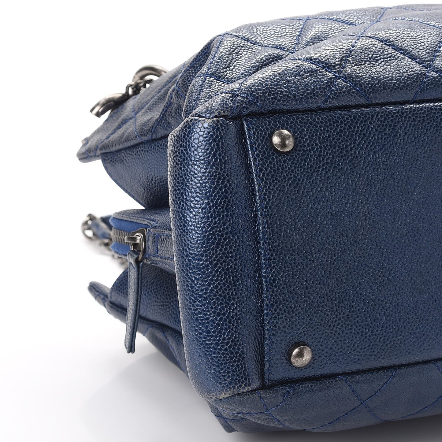 Iridescent Caviar Quilted Chic Shopping Tote Dark Blue