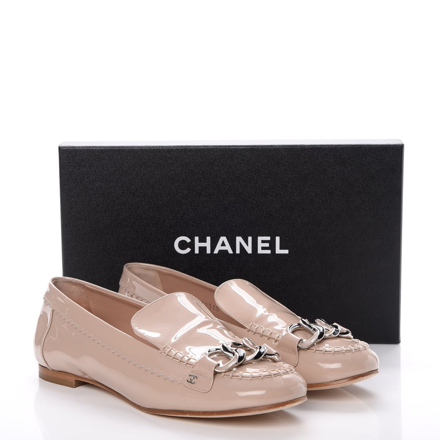 Patent Chain Moccasin Loafers 39.5 Beige