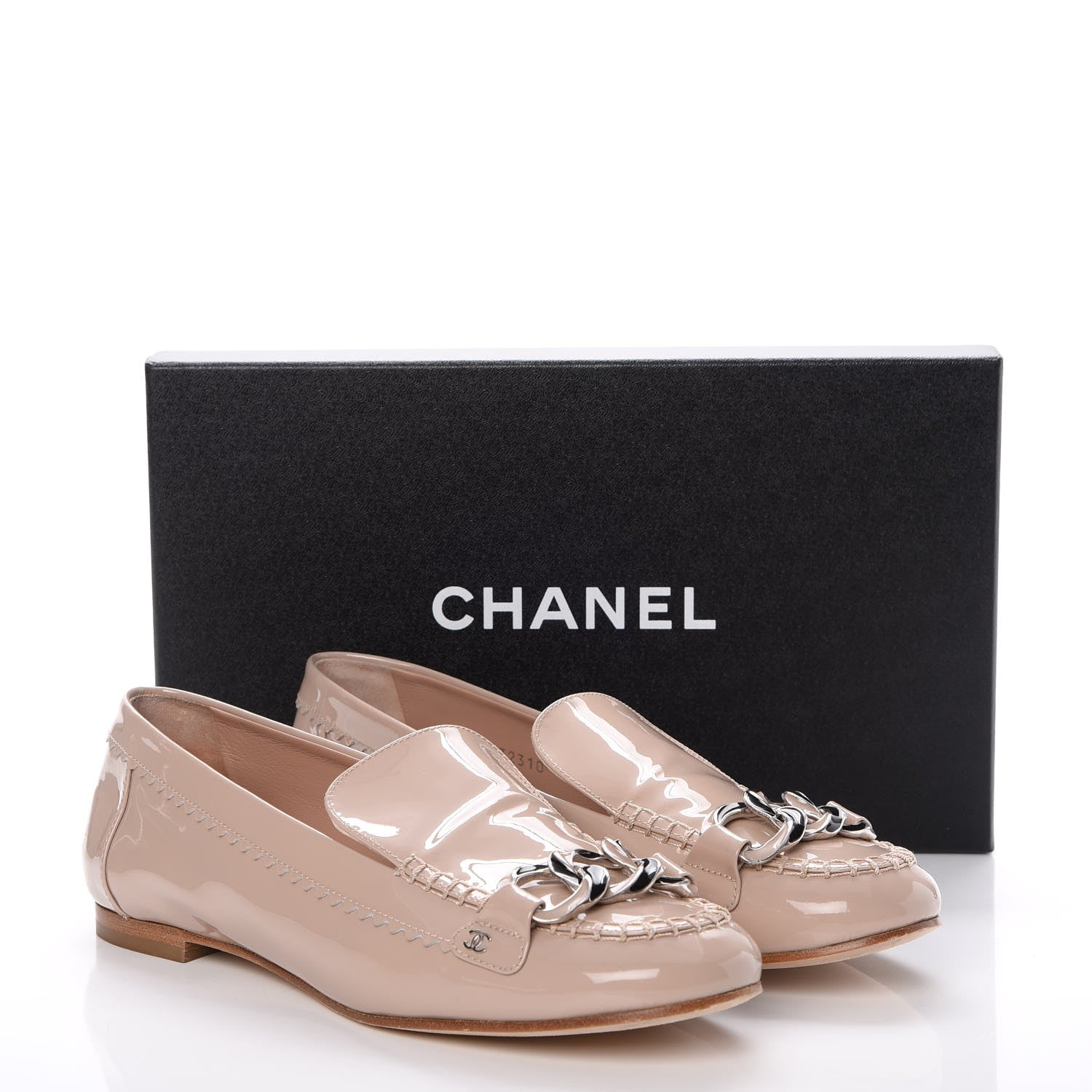 Chanel Patent Chain Moccasin Loafers 39.5 Beige 16 of 16