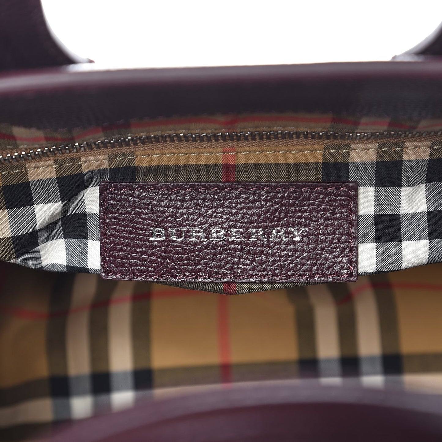 Grainy Calfskin House Check Small Banner Tote Mahogany Red