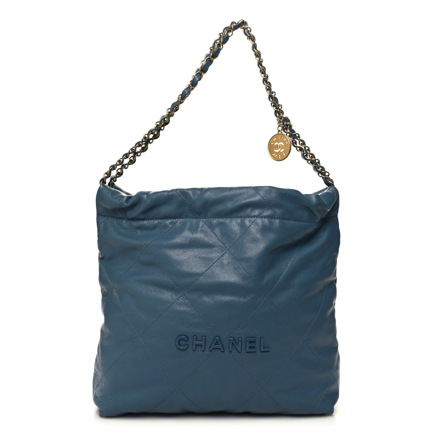 Shiny Caviar Quilted Small Chanel 22 Blue