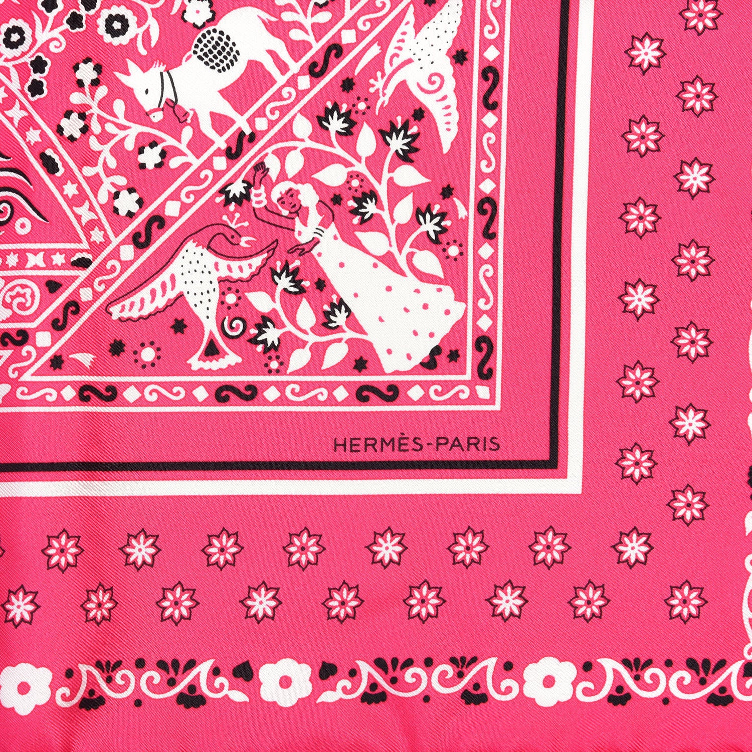 Hermes Silk Bandana Peuple Du Vent Scarf 55 Rode Indien White Black 3 of 5