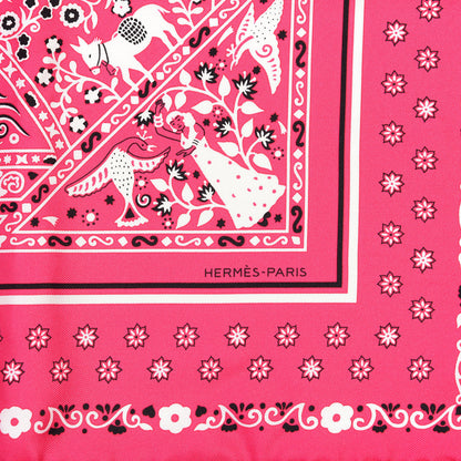 Hermes Silk Bandana Peuple Du Vent Scarf 55 Rode Indien White Black 3 of 5