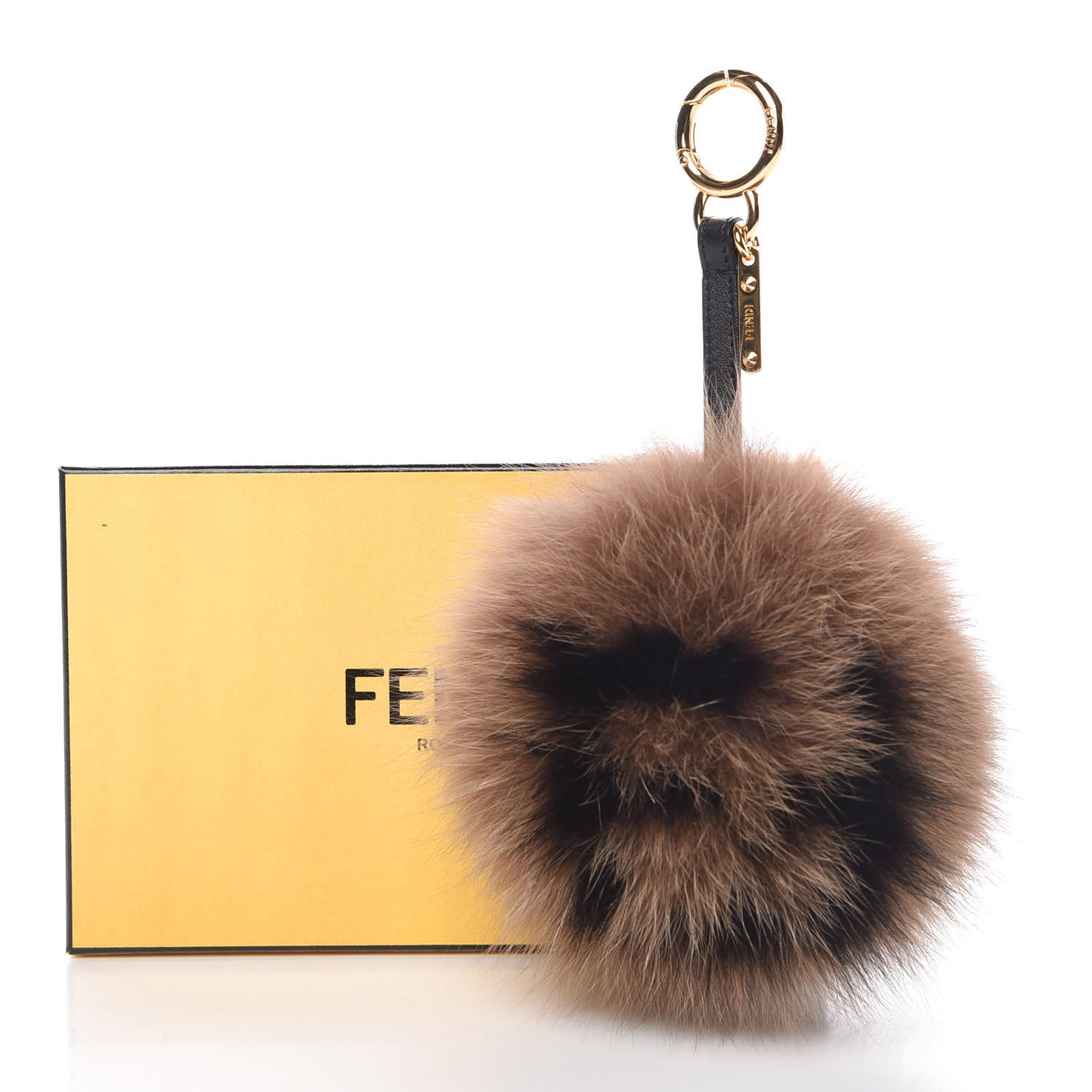 Fox Fur Nappa FF Pom Pom Bag Charm Tobacco Black