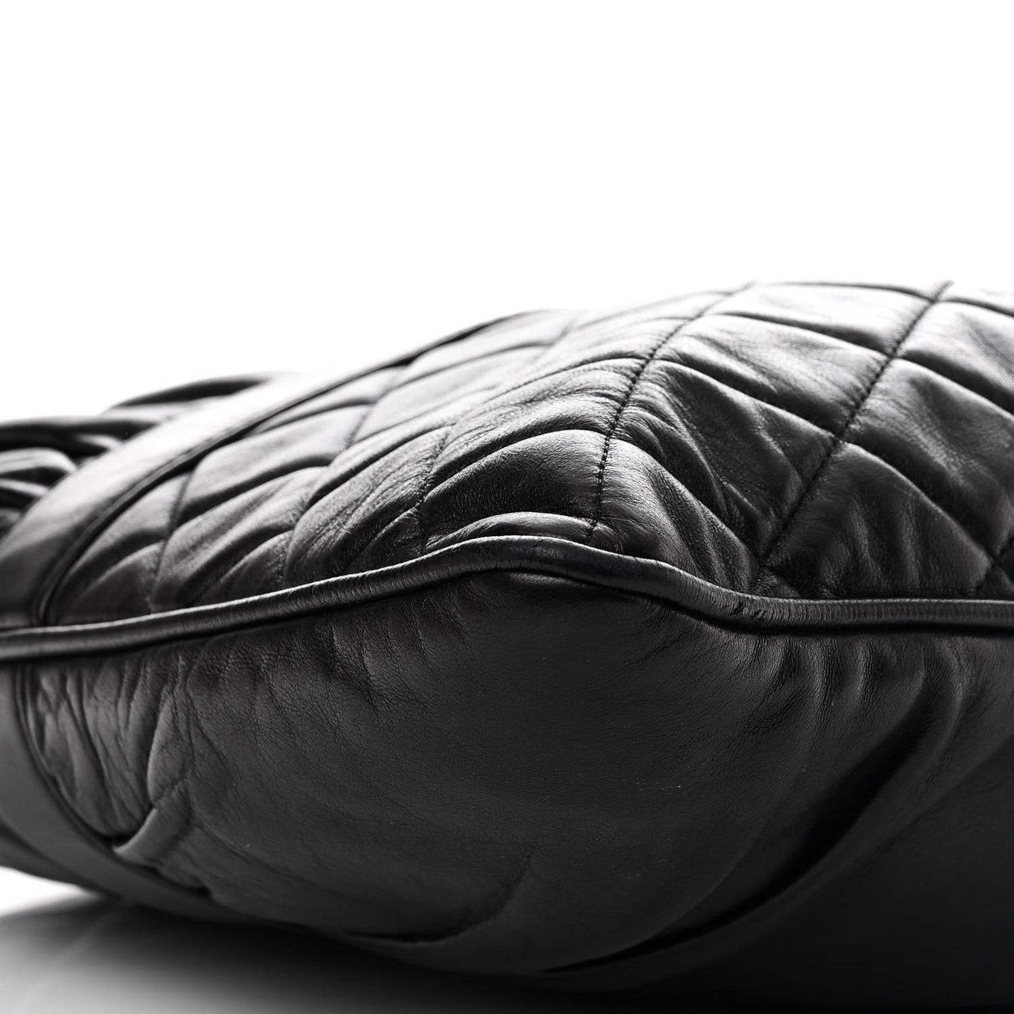 Lambskin Quilted Pile Ou Face Drawstring Bag Black