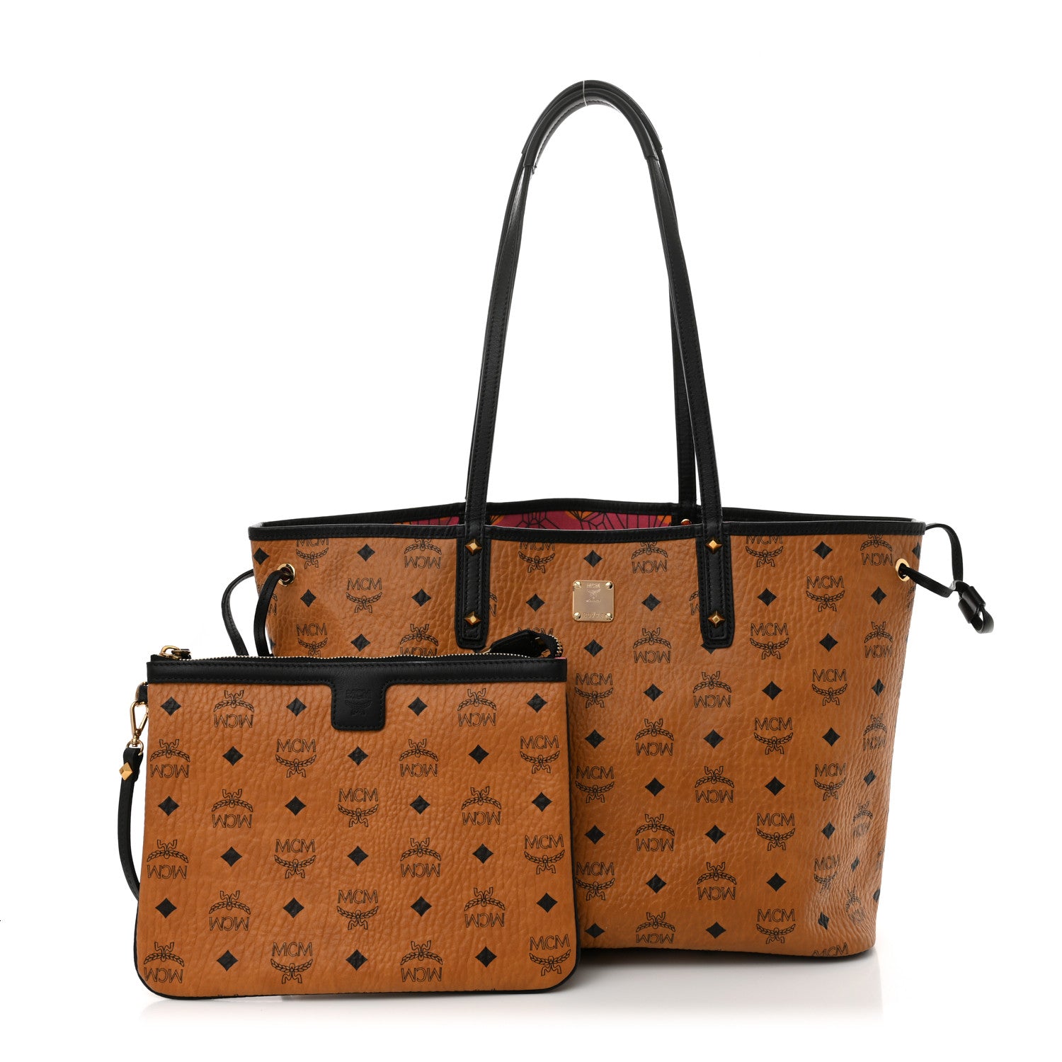 MCM Visetos Medium Project Reversible Shopper Tote Cognac 4 of 27