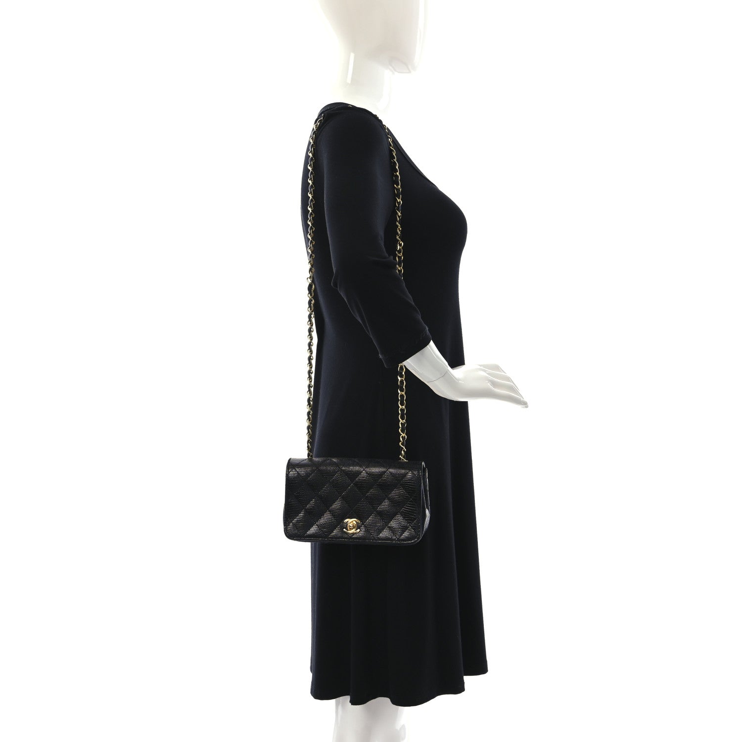 Chanel Lizard Quilted Small Single Flap Black 3 of 12