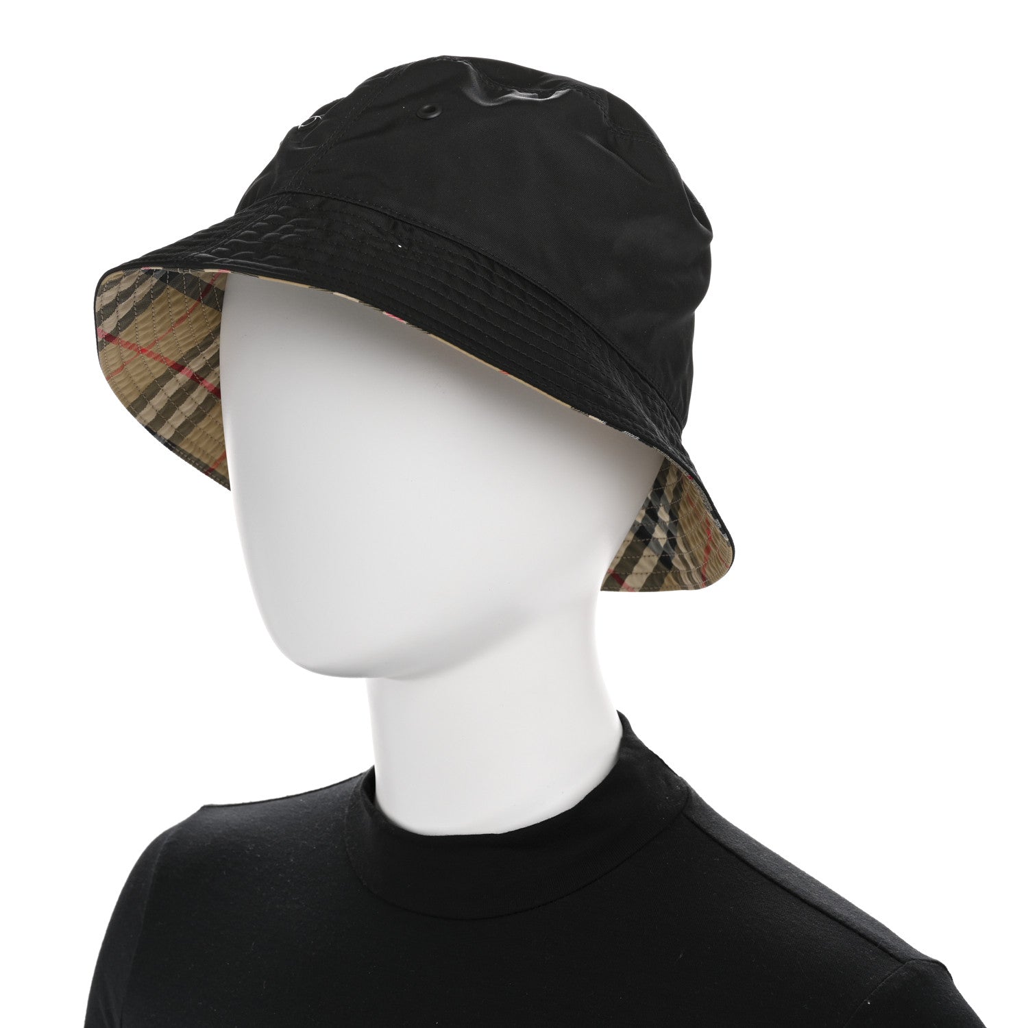 Burberry Cotton Gabardine Vintage Check Reversible Bucket Hat M Black Sand 2 of 14