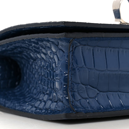 Alexander McQueen Shiny Crocodile Embossed Jeweled Satchel Industrial Blue 9 of 10