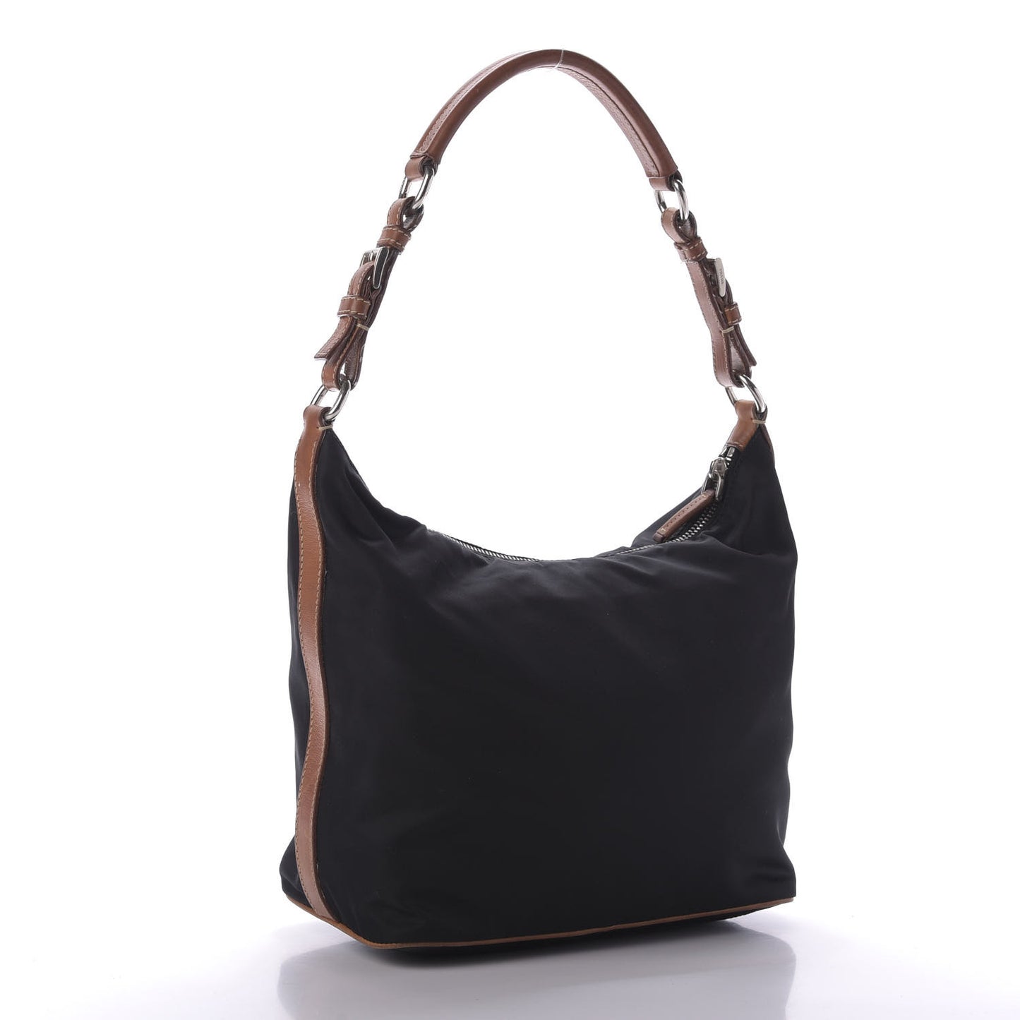 Tessuto Nylon Calfskin Hobo Black Brown