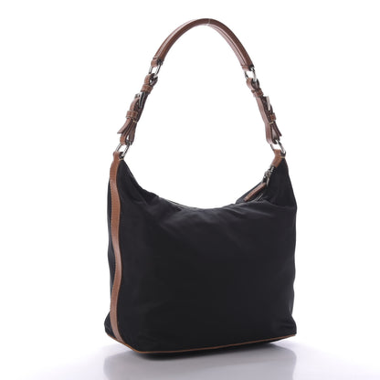 Prada Tessuto Nylon Calfskin Hobo Black Brown 3 of 9