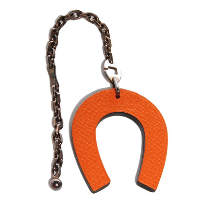Hermes Epsom Lucky Horseshoe Key Ring Graphite and Orange 2 of 4