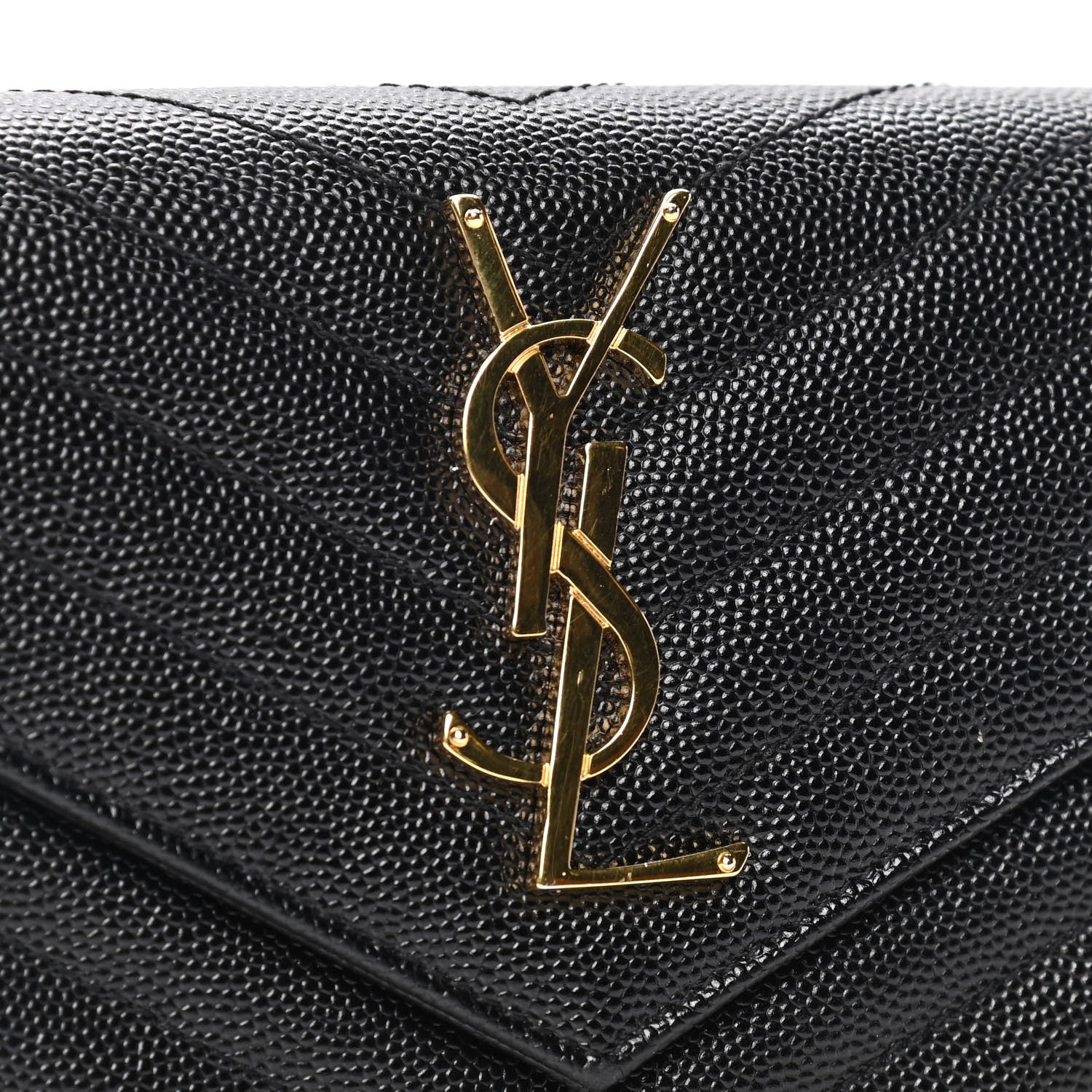 Saint Laurent Grain De Poudre Matelasse Chevron Monogram Flap Wallet Black 5 of 5