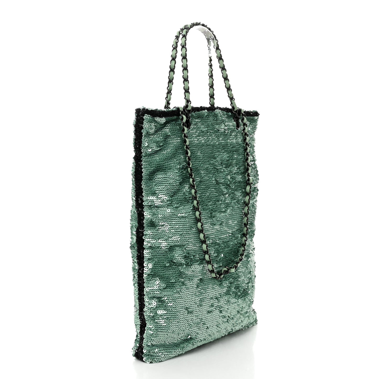 Sequin Logo Shopping Tote Green Black
