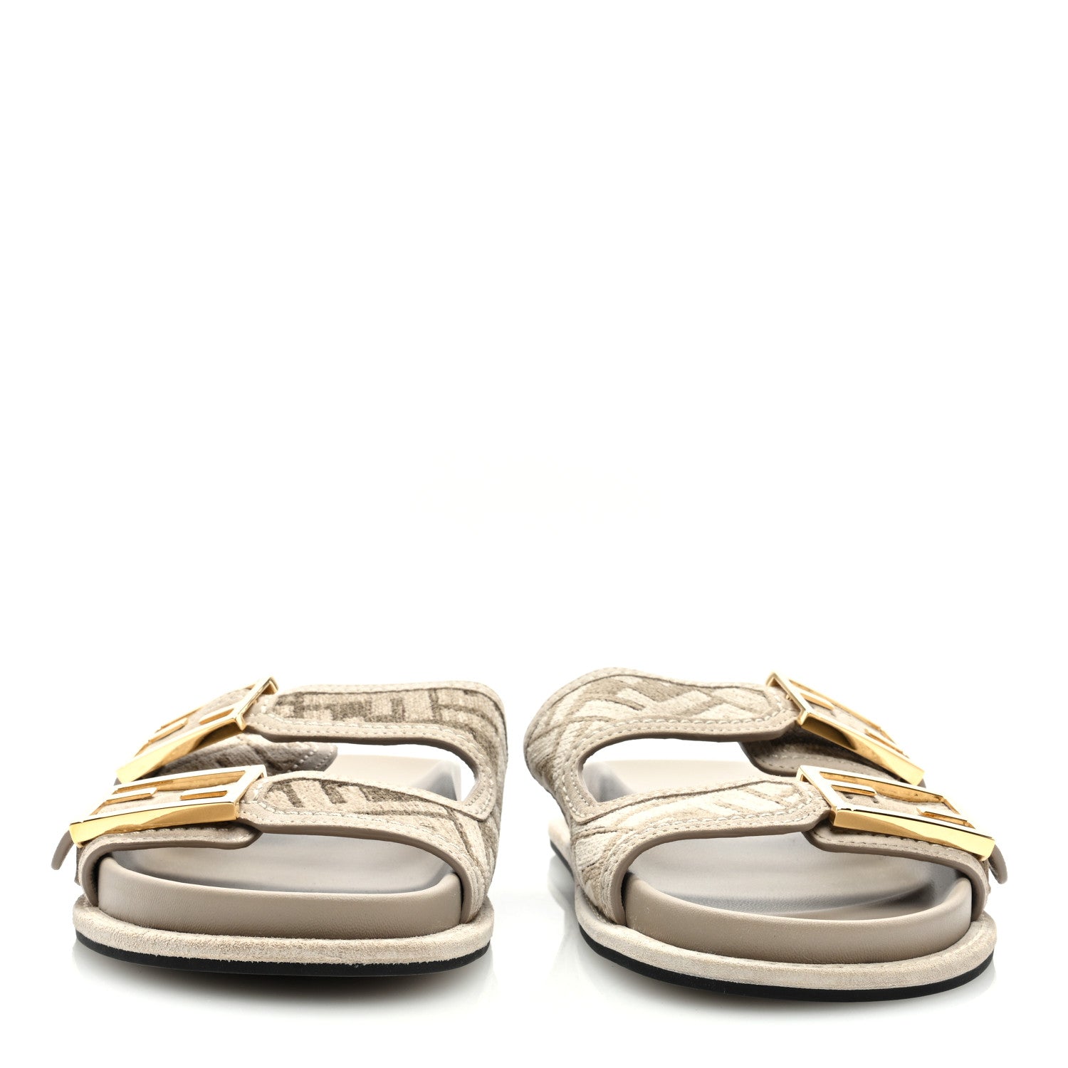 Fendi Chenille Fabric Jacquard Suede FF Womens Fendi Feel Buckled Slide Sandals 37 Tortora Nuvola Rock 3 of 7