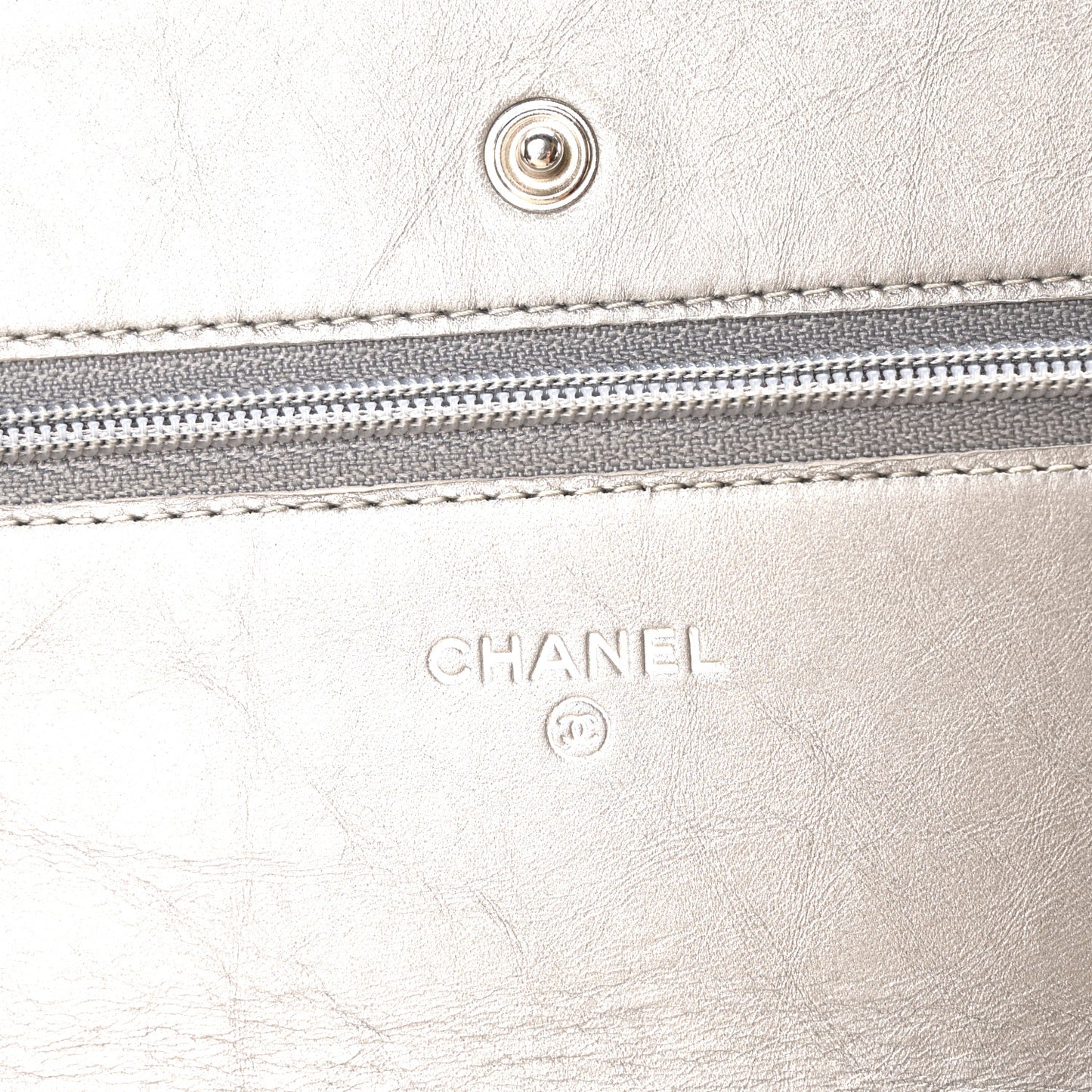 Metallic Aged Calfskin Quilted Wallet on Chain WOC Silver