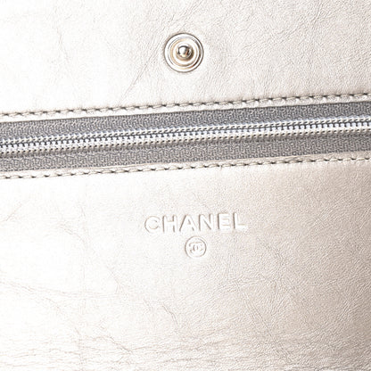 Chanel Metallic Aged Calfskin Quilted Wallet on Chain WOC Silver 6 of 12