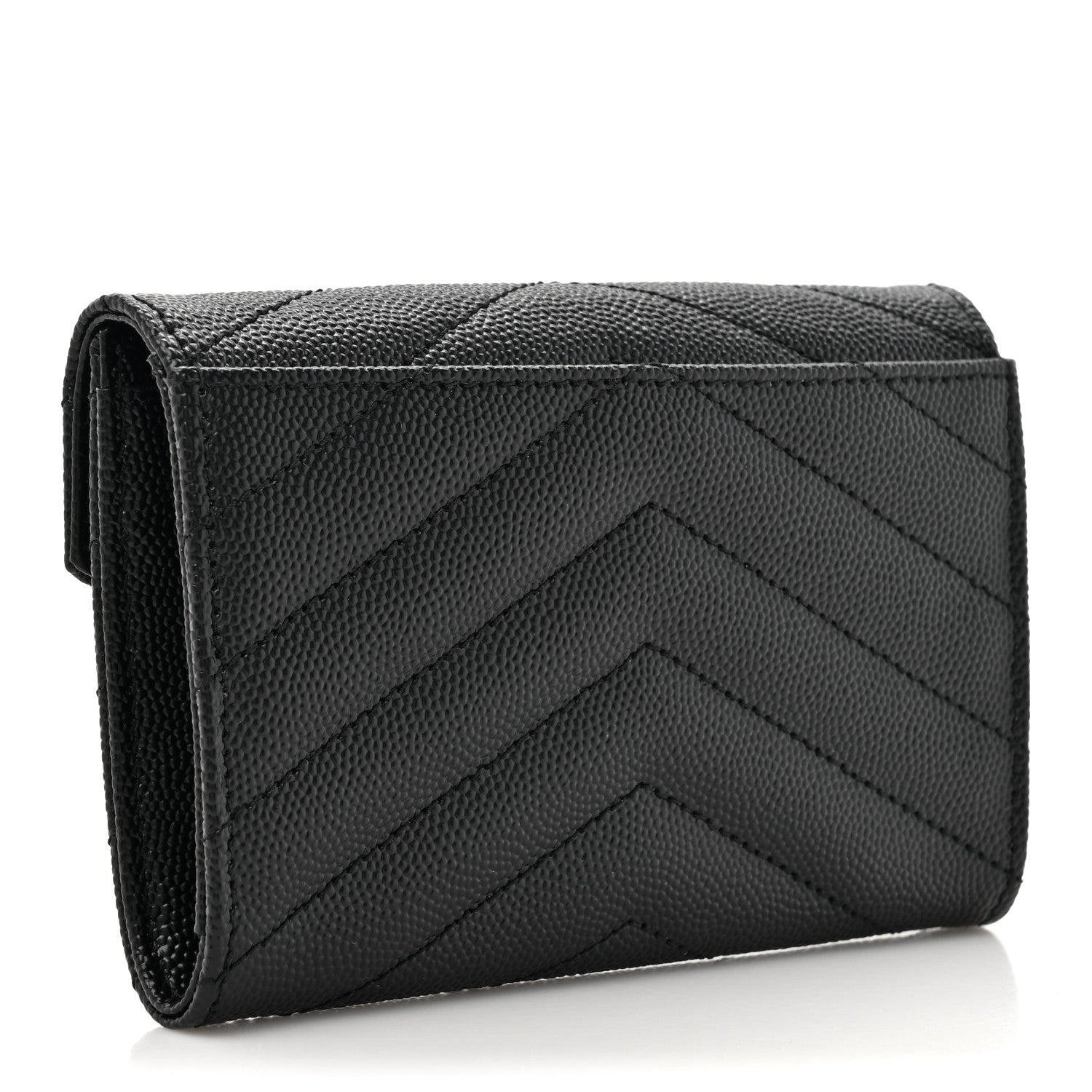 Saint Laurent Grain De Poudre Matelasse Chevron Small Monogram Envelope Wallet Black 3 of 8