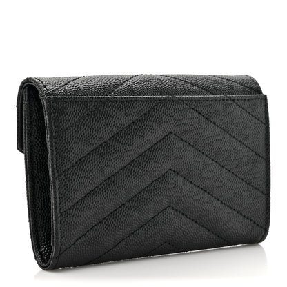 Saint Laurent Grain De Poudre Matelasse Chevron Small Monogram Envelope Wallet Black 3 of 8
