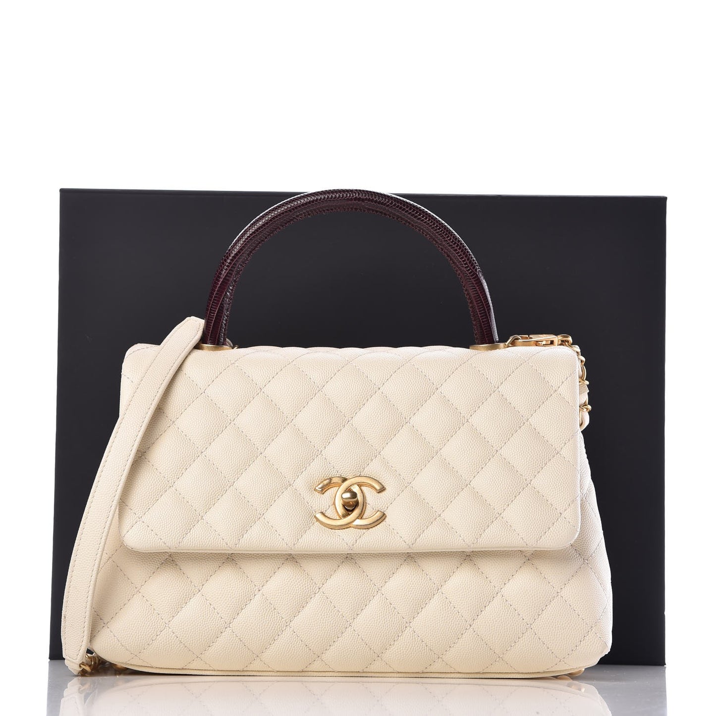 Caviar Lizard Quilted Small Coco Handle Flap Ivory