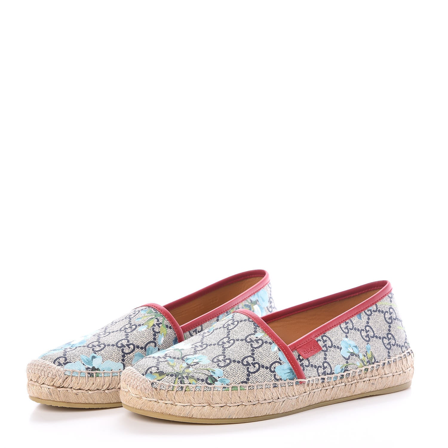 Gucci GG Supreme Monogram Blooms Espadrilles 37.5 Beige Blue Navy Hibiscus Red 3 of 8
