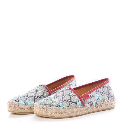 Gucci GG Supreme Monogram Blooms Espadrilles 37.5 Beige Blue Navy Hibiscus Red 3 of 8