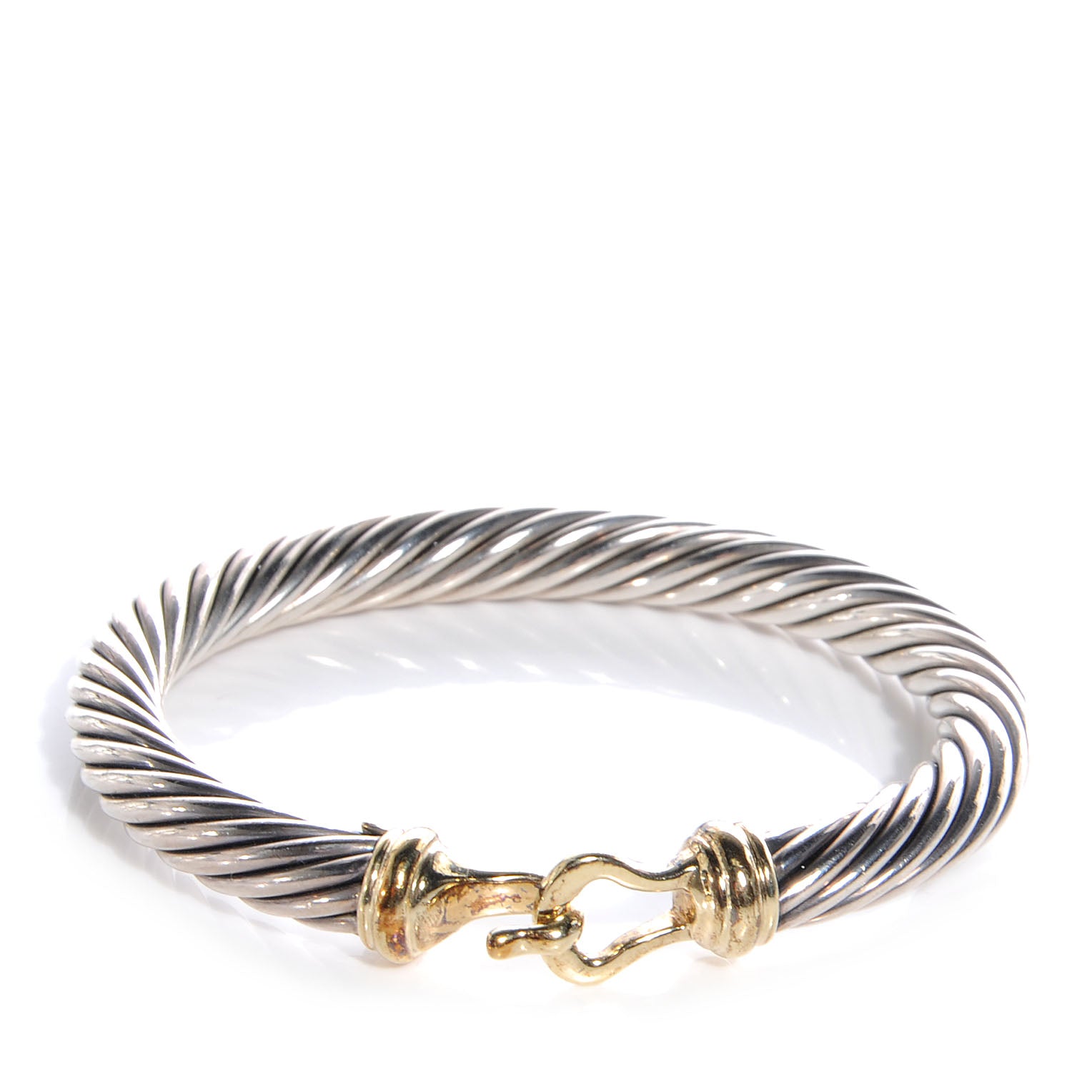 David Yurman Sterling Silver 14K Yellow Gold 7mm Cable Classic Buckle Bracelet 1 of 6