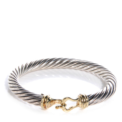 David Yurman Sterling Silver 14K Yellow Gold 7mm Cable Classic Buckle Bracelet 1 of 6