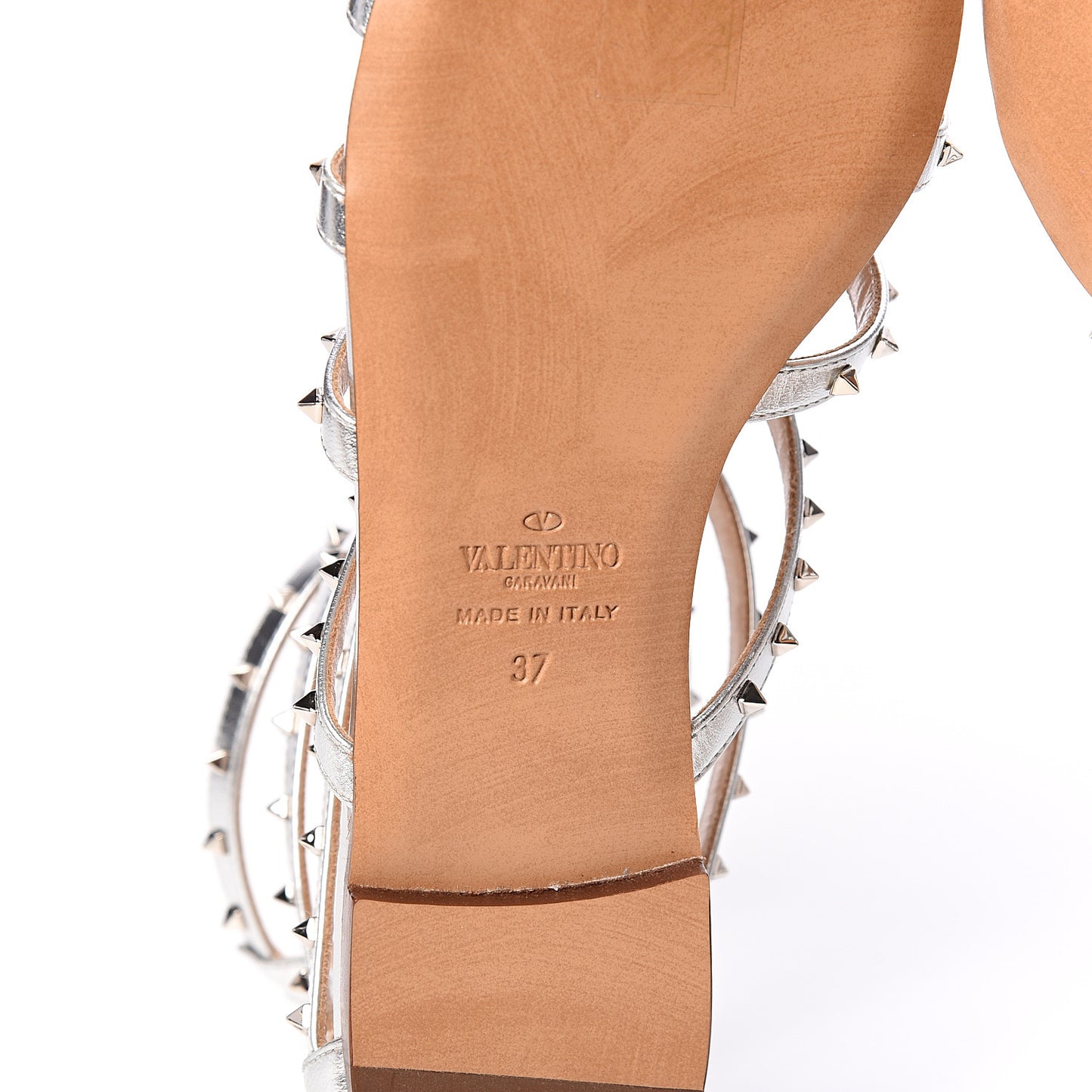 Metallic Nappa Lovestud Caged Flat Sandals 37 Silver