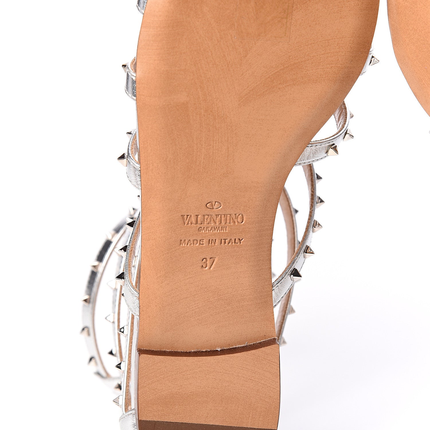 Valentino Garavani Metallic Nappa Lovestud Caged Flat Sandals 37 Silver 6 of 7