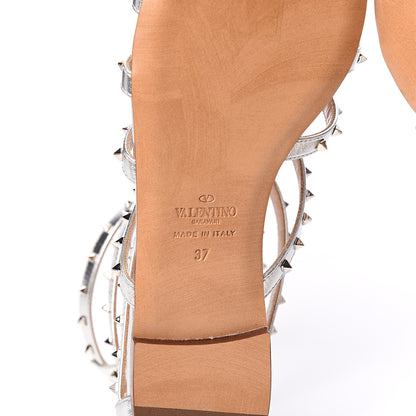 Valentino Garavani Metallic Nappa Lovestud Caged Flat Sandals 37 Silver 6 of 7