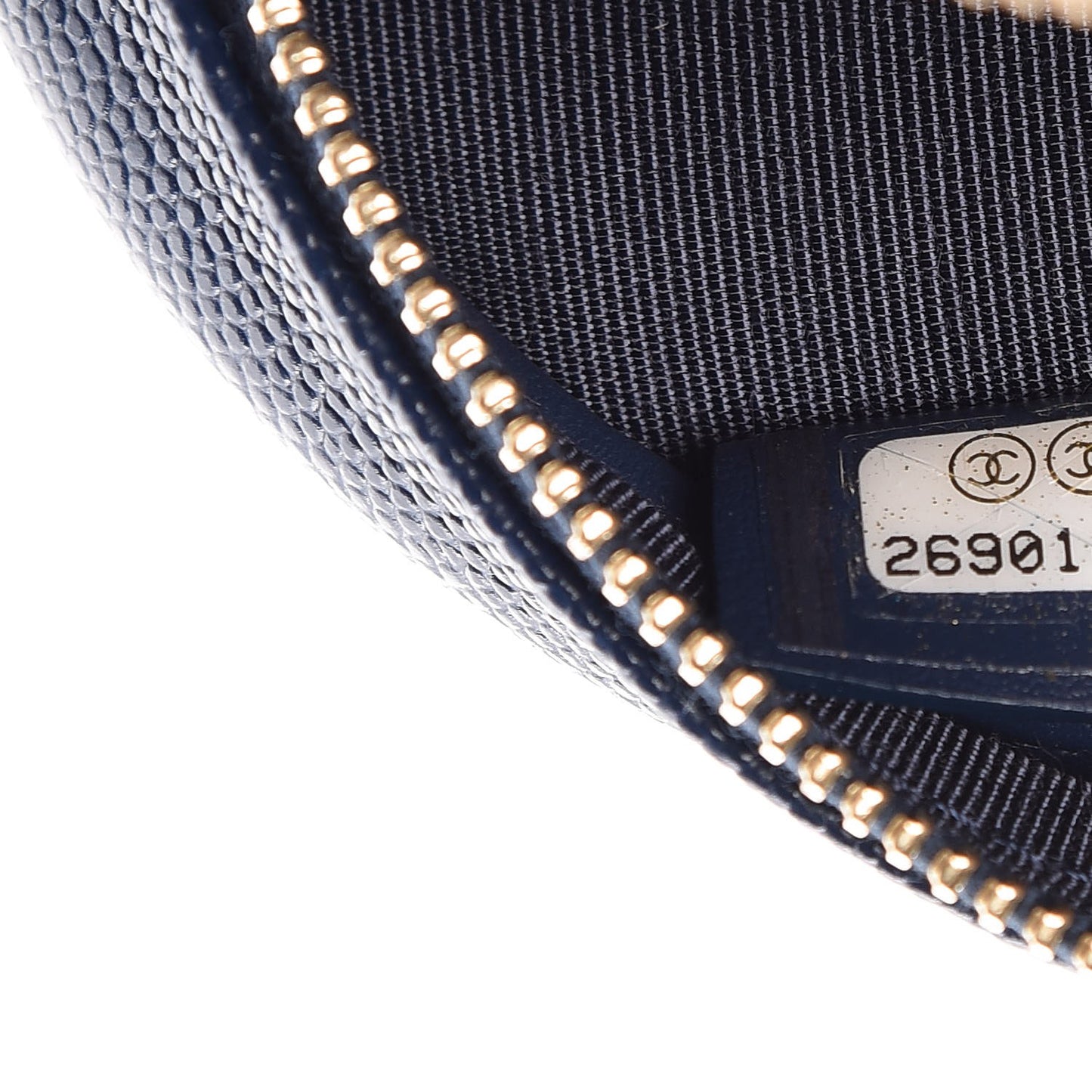 Caviar Quilted Round Clutch With Chain Navy