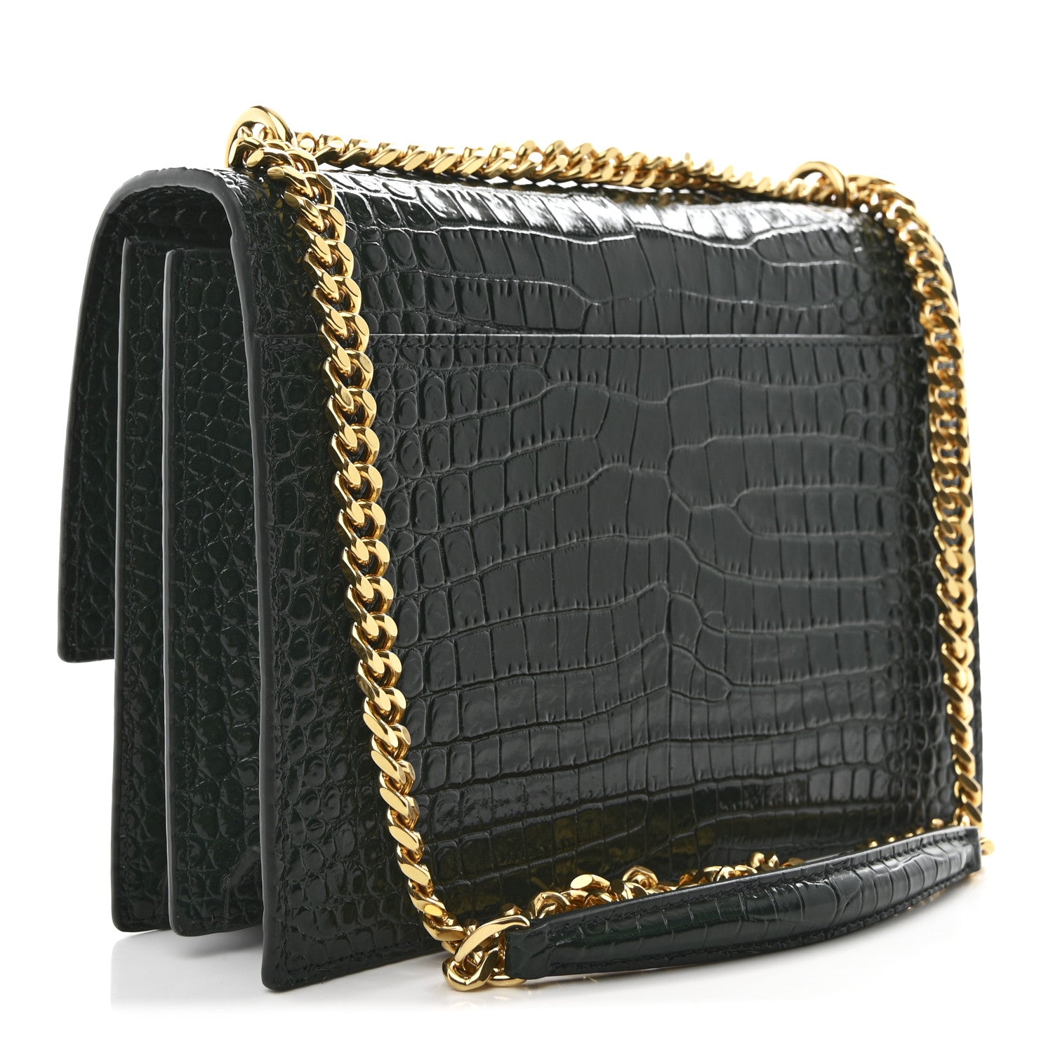 Saint Laurent Calfskin Crocodile Embossed Medium Monogram Sunset Dark Green 3 of 12