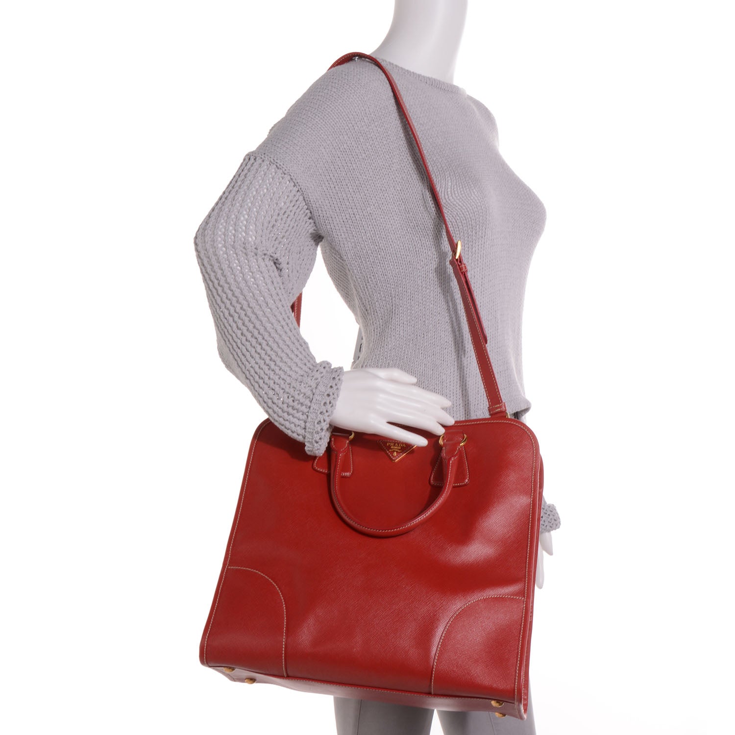 Prada Saffiano Lux Shopping Tote Fuoco 2 of 10