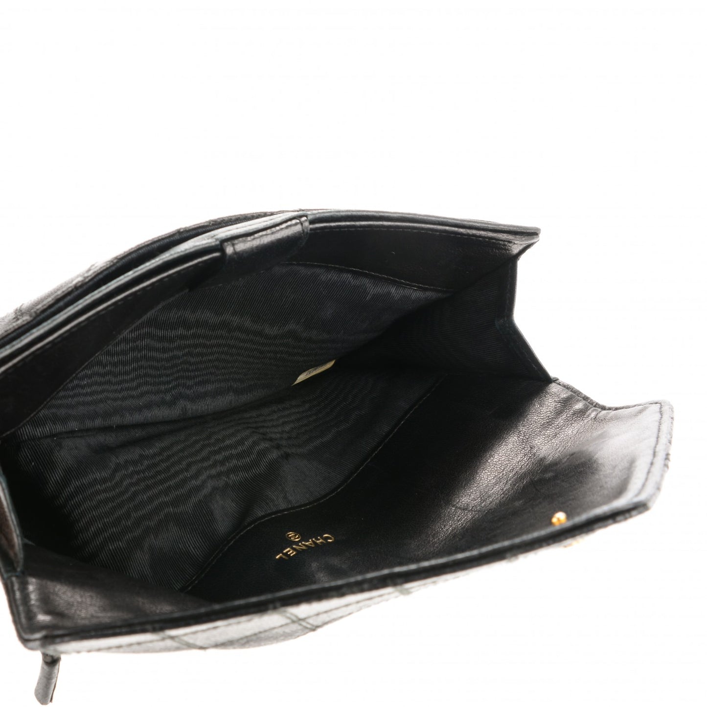 Lambskin Diamond Stitched Long Flap Wallet Black