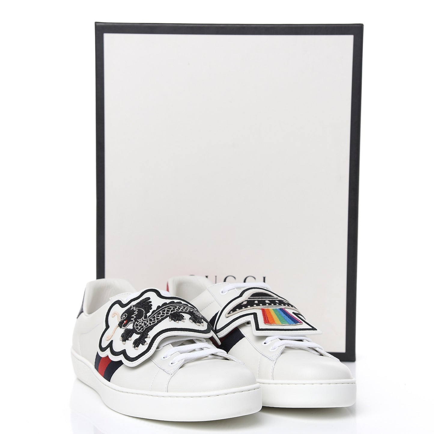 Calfskin Ayers Web UFO Dragon Embroidered Mens Ace Sneakers 11 White