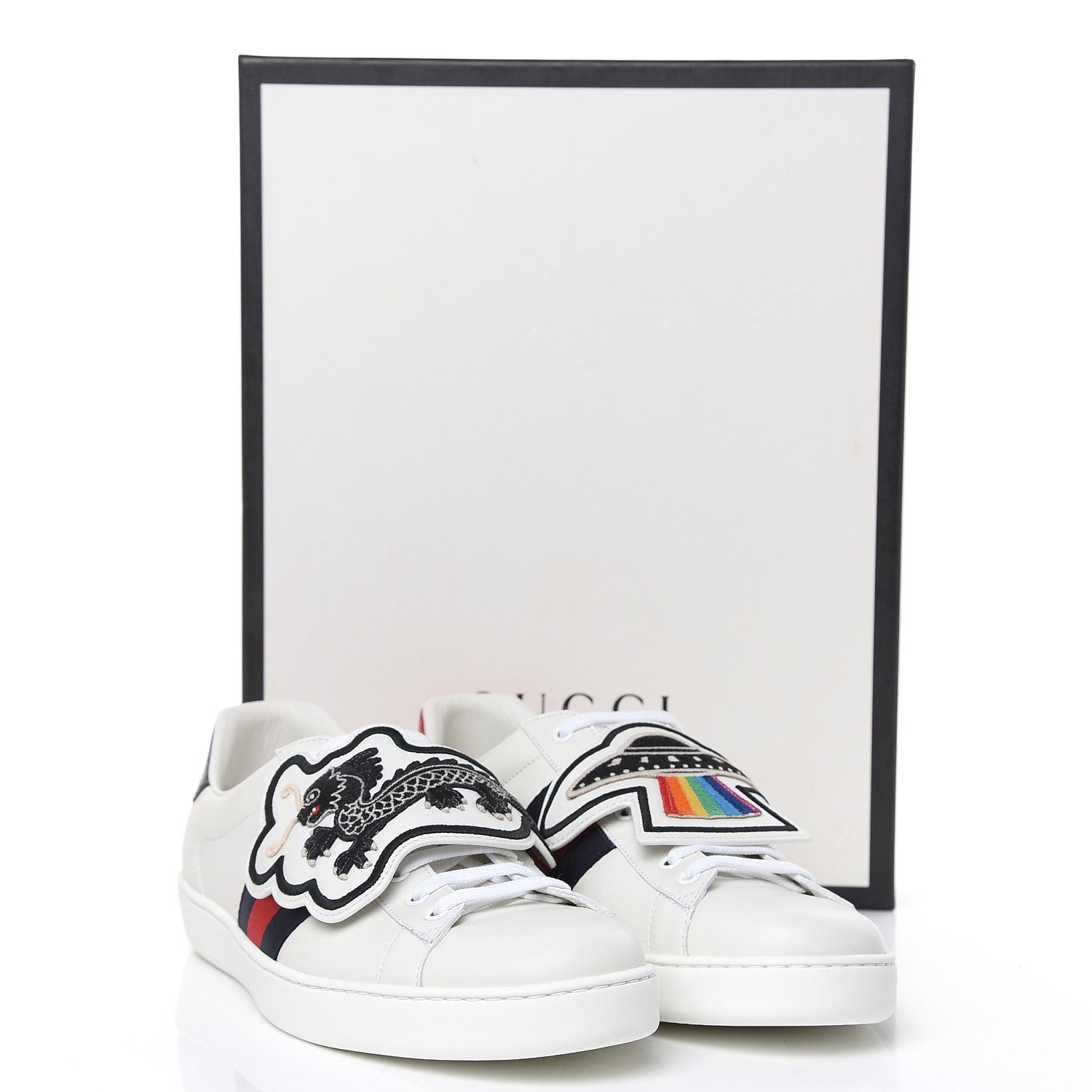 Gucci Calfskin Ayers Web UFO Dragon Embroidered Mens Ace Sneakers 11 White 9 of 9