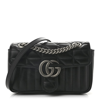 Gucci Calfskin Matelasse Aria Mini GG Marmont Shoulder Bag Black 1 of 10