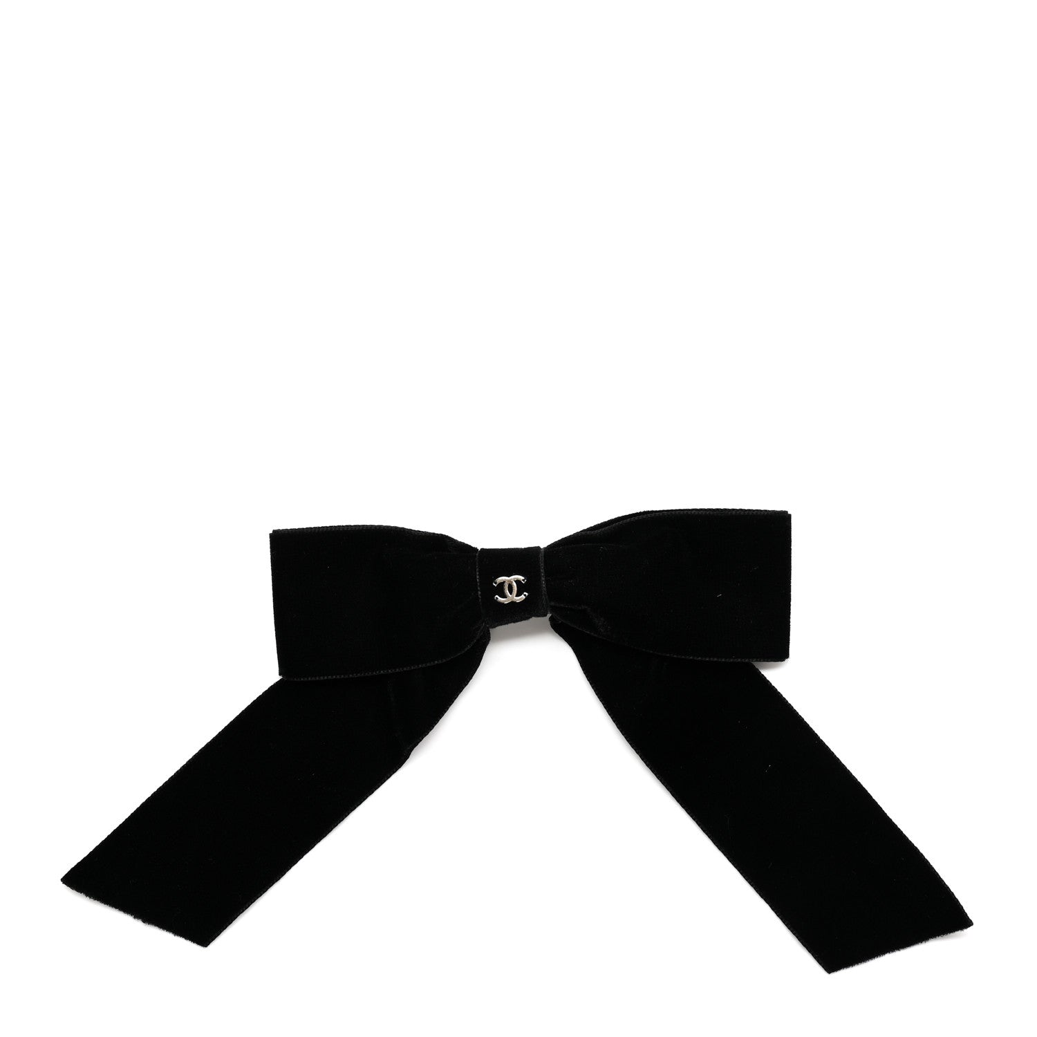 Chanel Velvet Bow CC Hair Clip Black 1 of 6