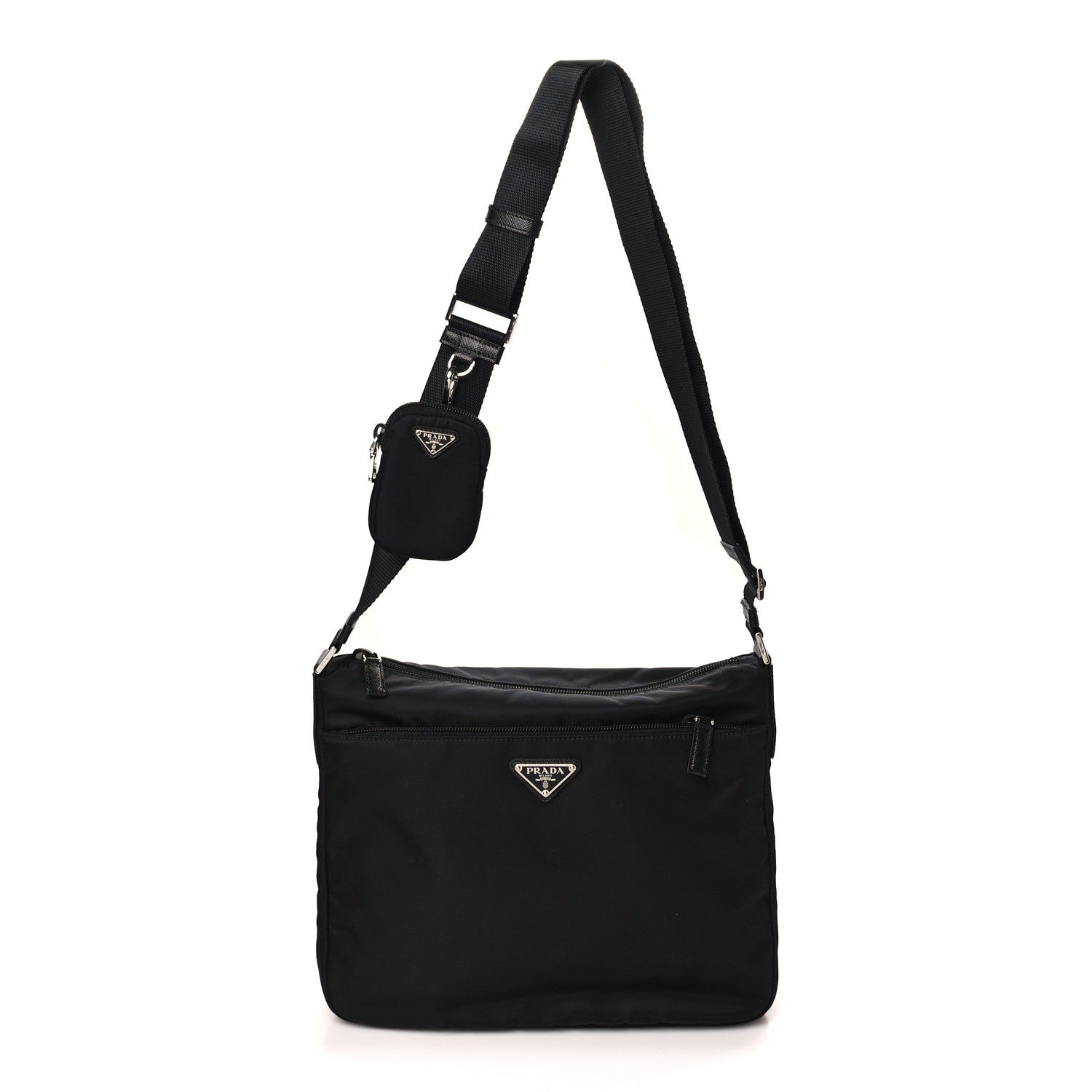 Prada Re-Nylon Vela Saffiano Pocket Double Zip Messenger Bag Black 1 of 9