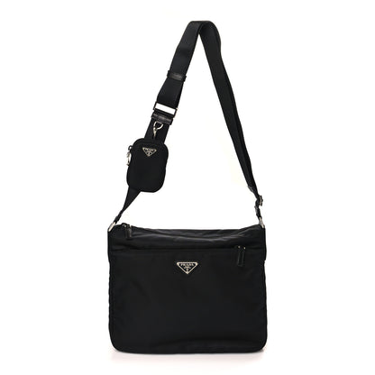 Prada Re-Nylon Vela Saffiano Pocket Double Zip Messenger Bag Black 1 of 9