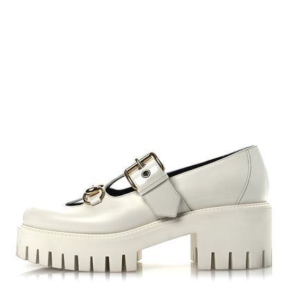 Gucci Cordovan Lux Womens Horsebit Platform Mary Jane Loafers 38.5 Off White 1 of 12